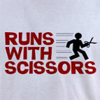 Runs with scissors funny rebel t-shirt
